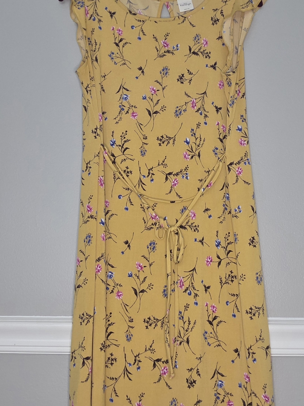 Mustard Floral Tie-Waist Dress